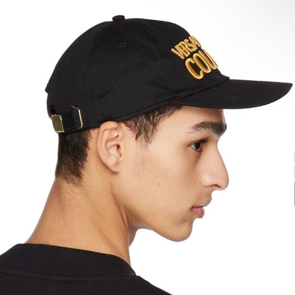 ⭕️ VERSACE JEANS Hat Cap Black Gold Designer Men’s Logo - Picture 2 of 7